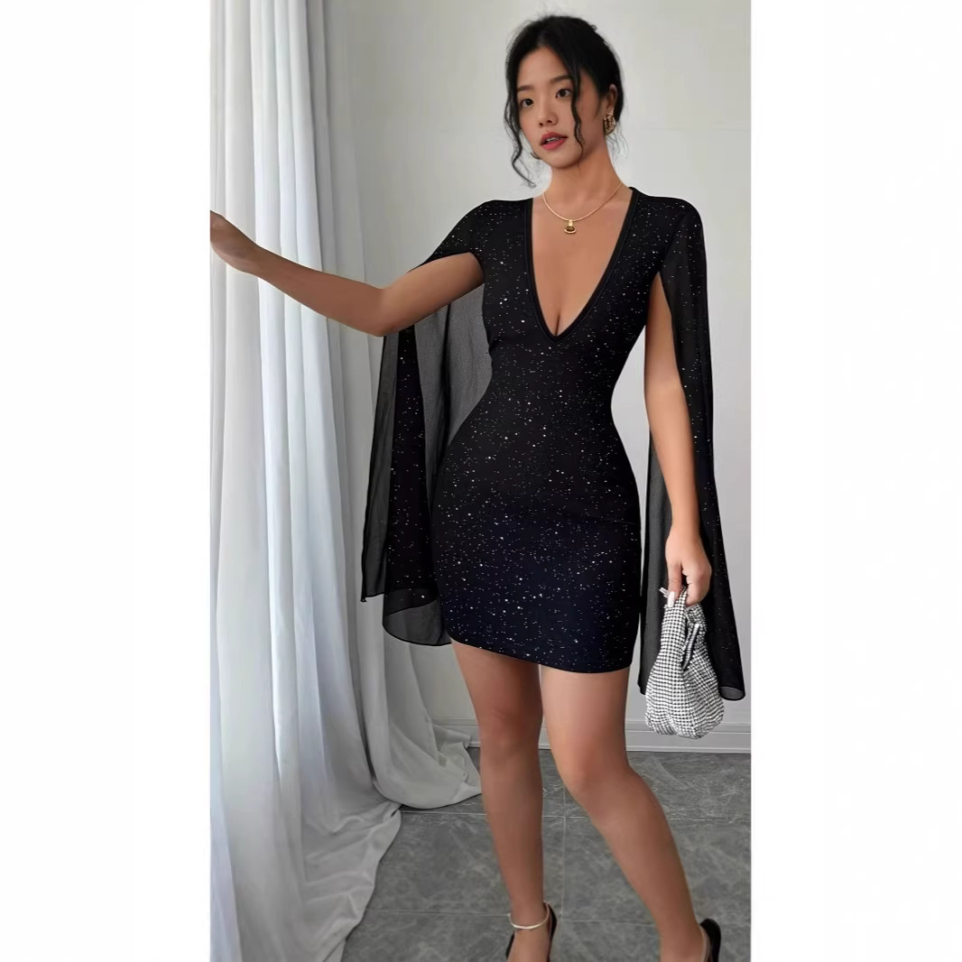 Midi Dress - Gaun Midi Bodycon V-Neck Elegan untuk