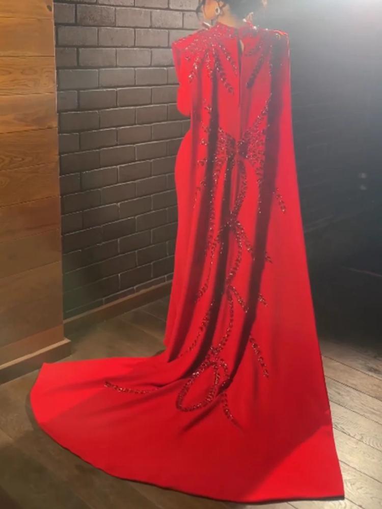 Women'S Red Formal Wear - Gaun Malam Lengan Panjang Merah Muslim