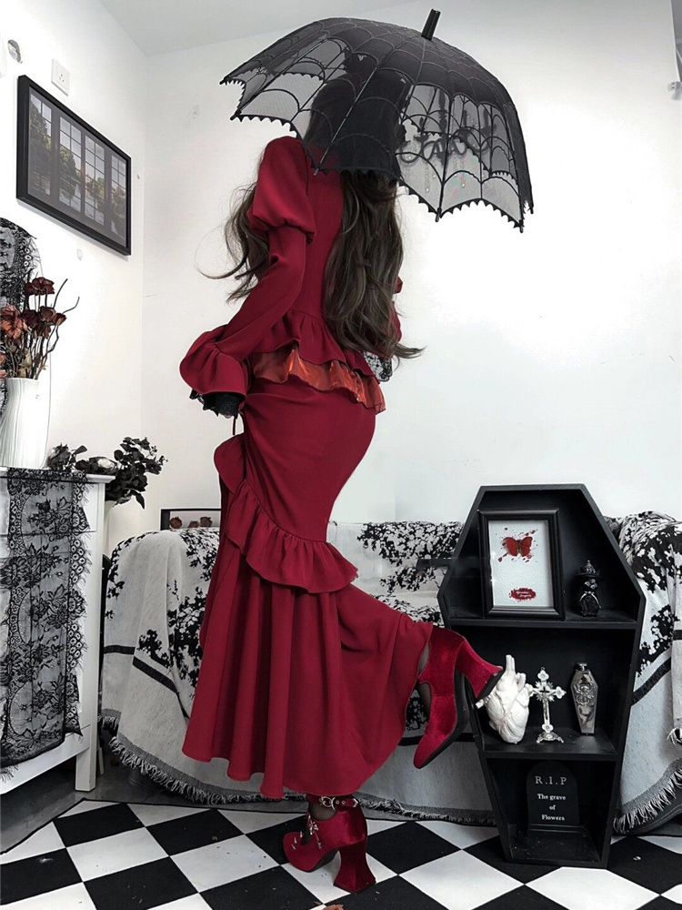 Gaun Vintage Merah Musim Semi  - Women'S Red Formal Wear ulasan dan harga