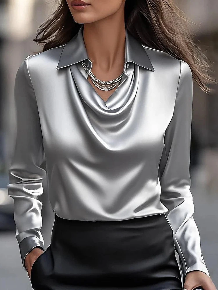 Blus Satin Lengan Panjang deng - Silk Blouse ulasan dan harga